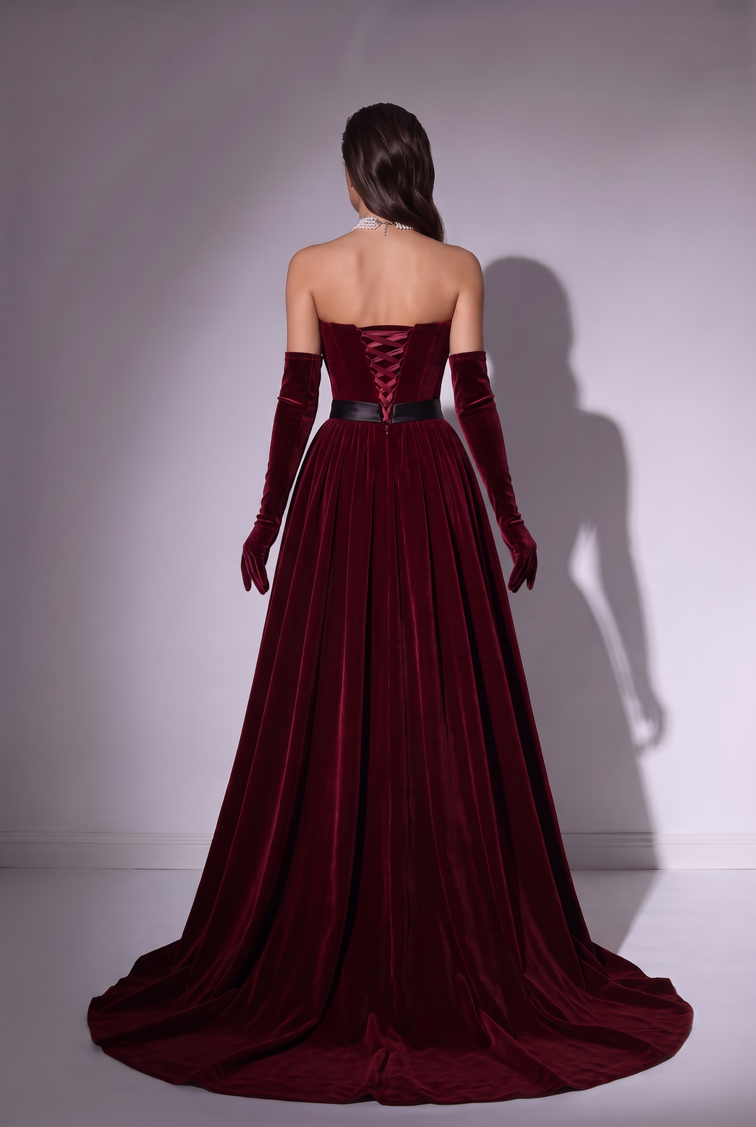 Gothic Red Velvet Evening Dress with Bow - Off the Shoulder Evening Gown - Evening Dress Red Colour with Corset Back Plus Size