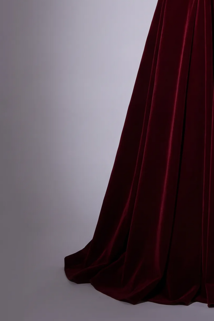Gothic Red Velvet Evening Dress with Bow - Off the Shoulder Evening Gown - Evening Dress Red Colour with Corset Back Plus Size