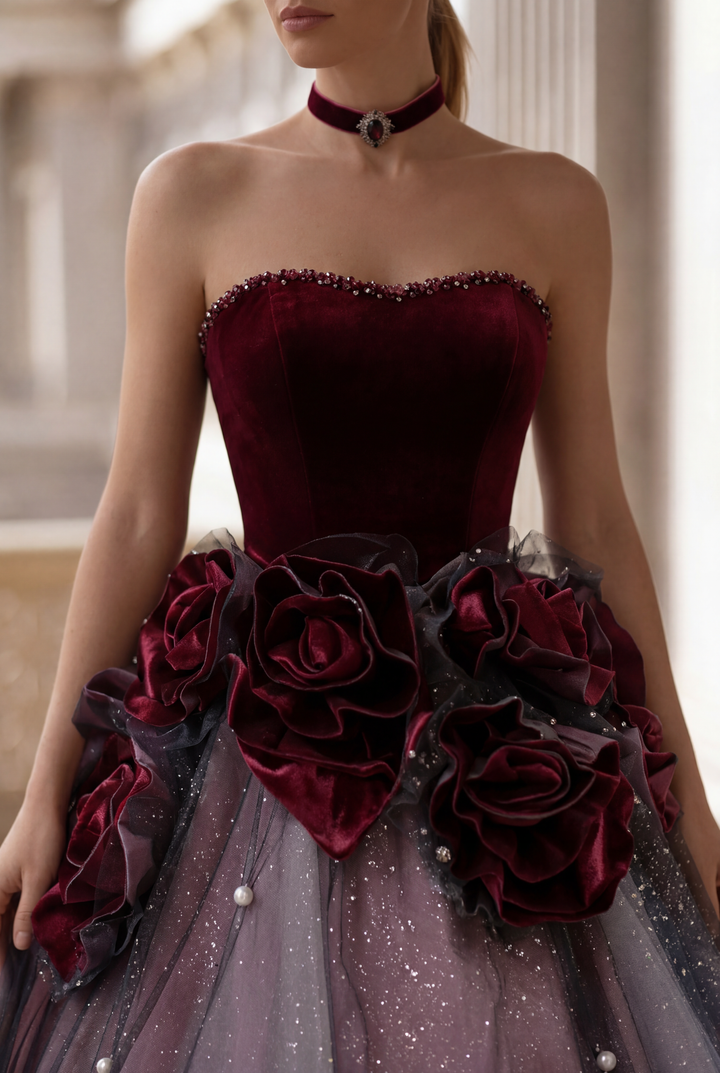 Gothic Black And Red Off Shoulder Ball Gown Wedding Dress With Rose Tulle Plus Size