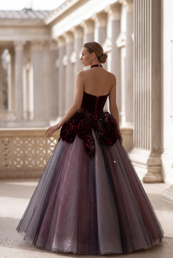 Gothic Black And Red Off Shoulder Ball Gown Wedding Dress With Rose Tulle Plus Size