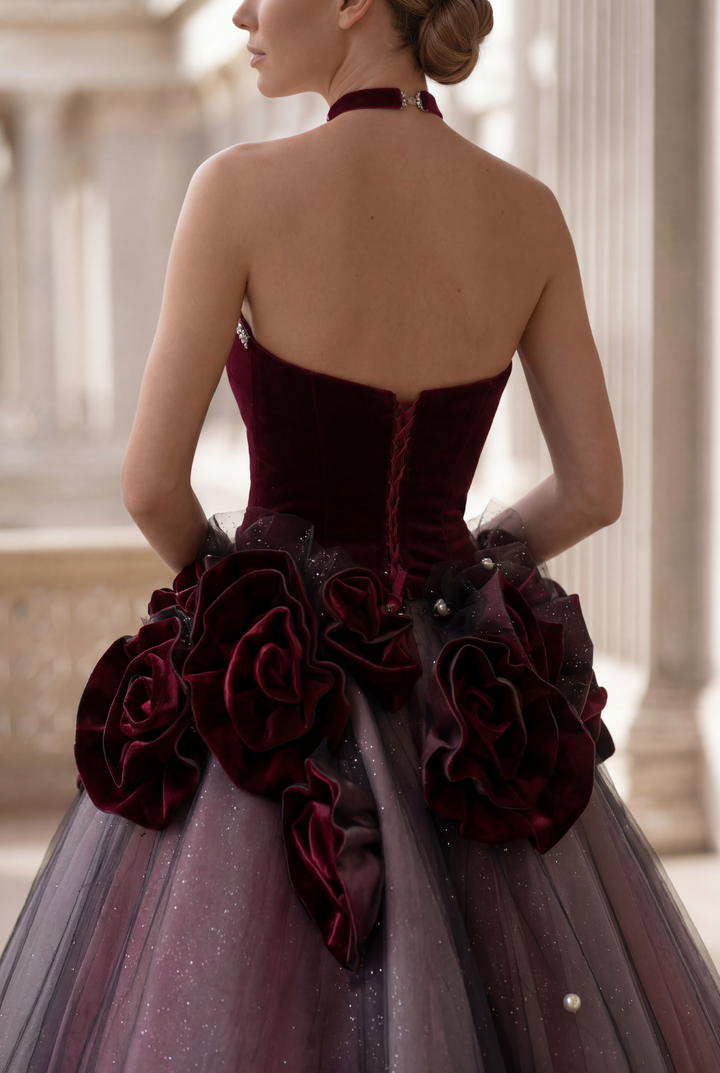 Gothic Black And Red Off Shoulder Ball Gown Wedding Dress With Rose Tulle Plus Size