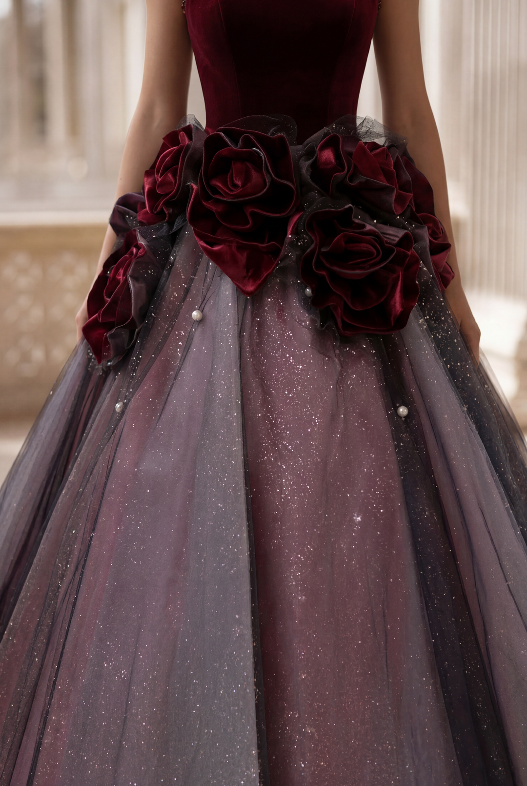 Gothic Black And Red Off Shoulder Ball Gown Wedding Dress With Rose Tulle Plus Size