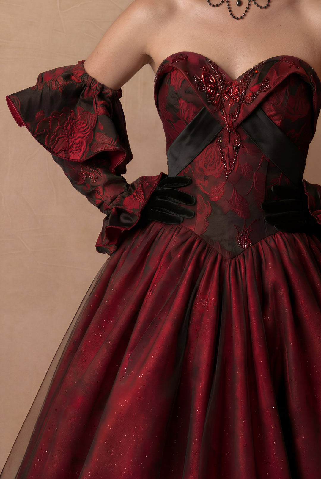 open lace back dress Elegant Black and Red Gothic Wedding Dress with Gloves WonderlandByLilian open lace back dress Elegant Black and Red Gothic Wedding Dress with Gloves WonderlandByLilian
