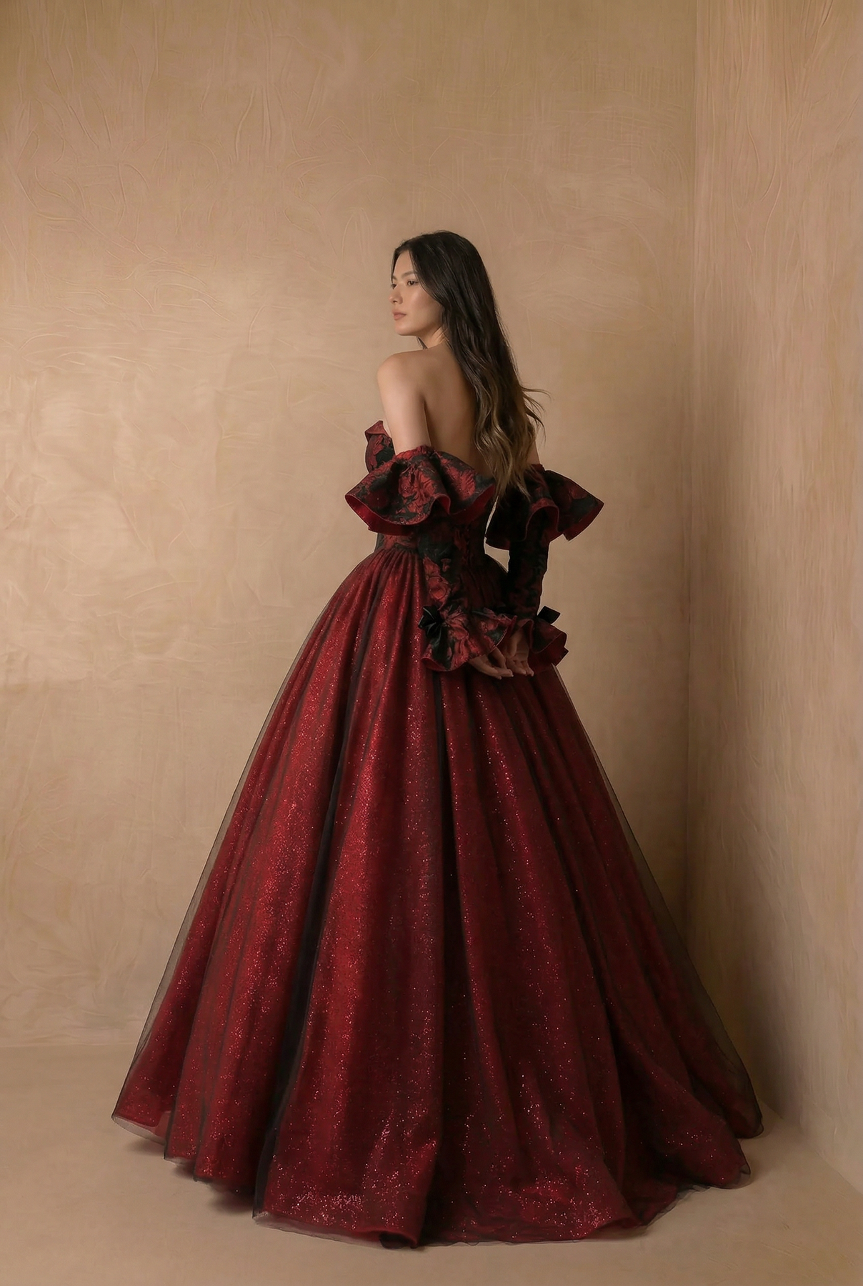 strapless open back dress Angel Maternity Marisol 2 Piece Maternity Photoshoot Dress in Crimson Glow main image 0