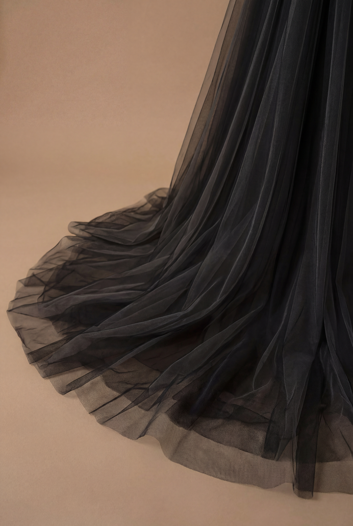 Gothic Grey And Silver Charcoal Sequins A-Line Gown -Tulle Beaded Wedding Dress Plus Size