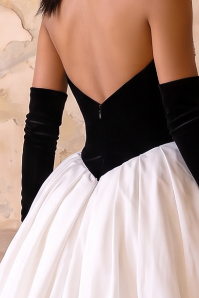Gothic Black And White Off Shoulder Embellished Formal Dress - Evening Gown With Gloves Plus Size