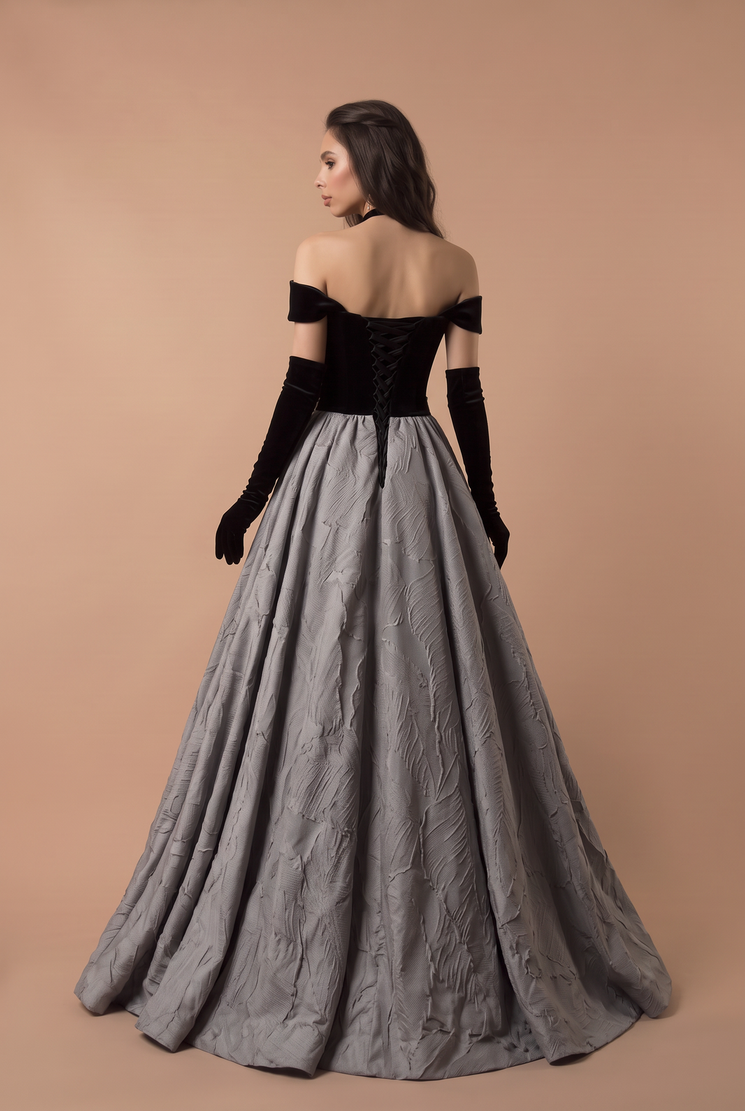 Gothic Black Corset Wedding Dress  - Velvet Off Shoulder Formal Dress - Plus Size