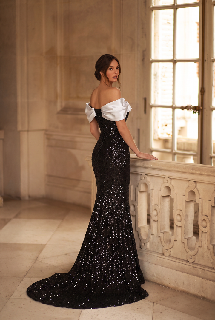 Gothic Black Designer Sequin Mermaid Evening Gown - Illusion Formal Dress with Sparkling Detail - Sequin Evening Gown with Corset Back Plus Size