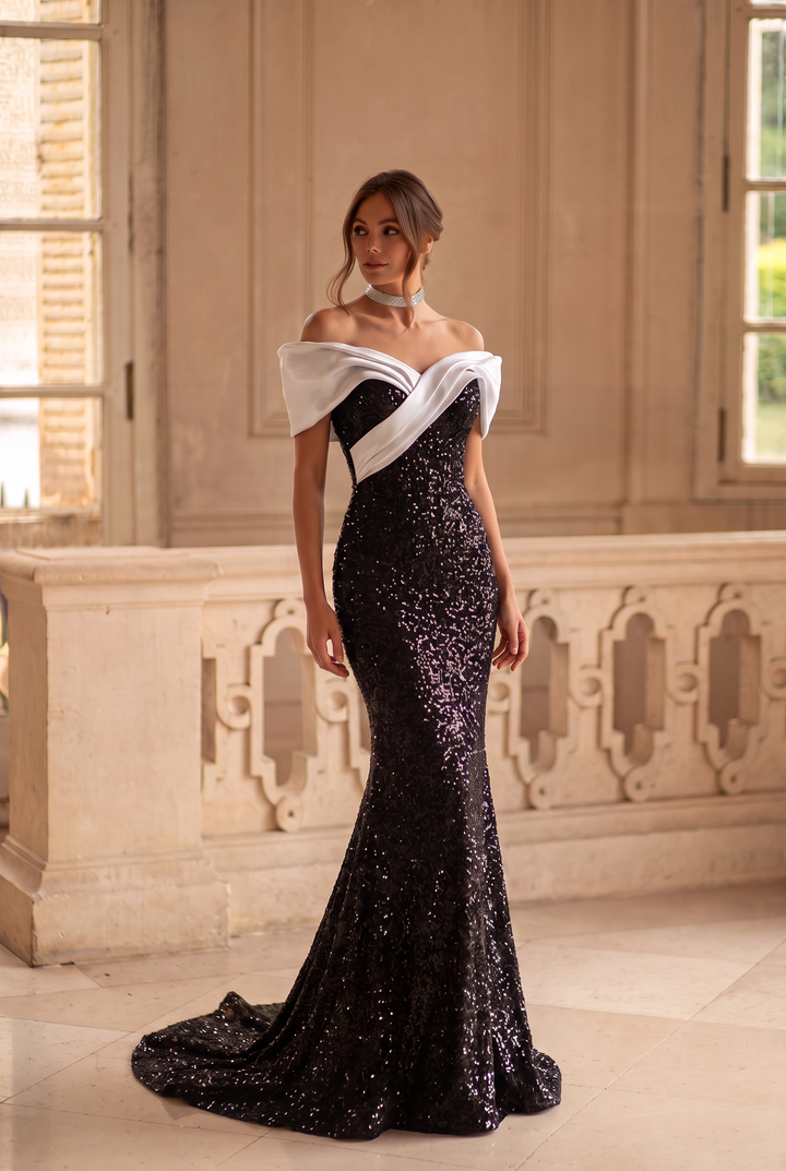 Gothic Black Designer Sequin Mermaid Evening Gown - Illusion Formal Dress with Sparkling Detail - Sequin Evening Gown with Corset Back Plus Size