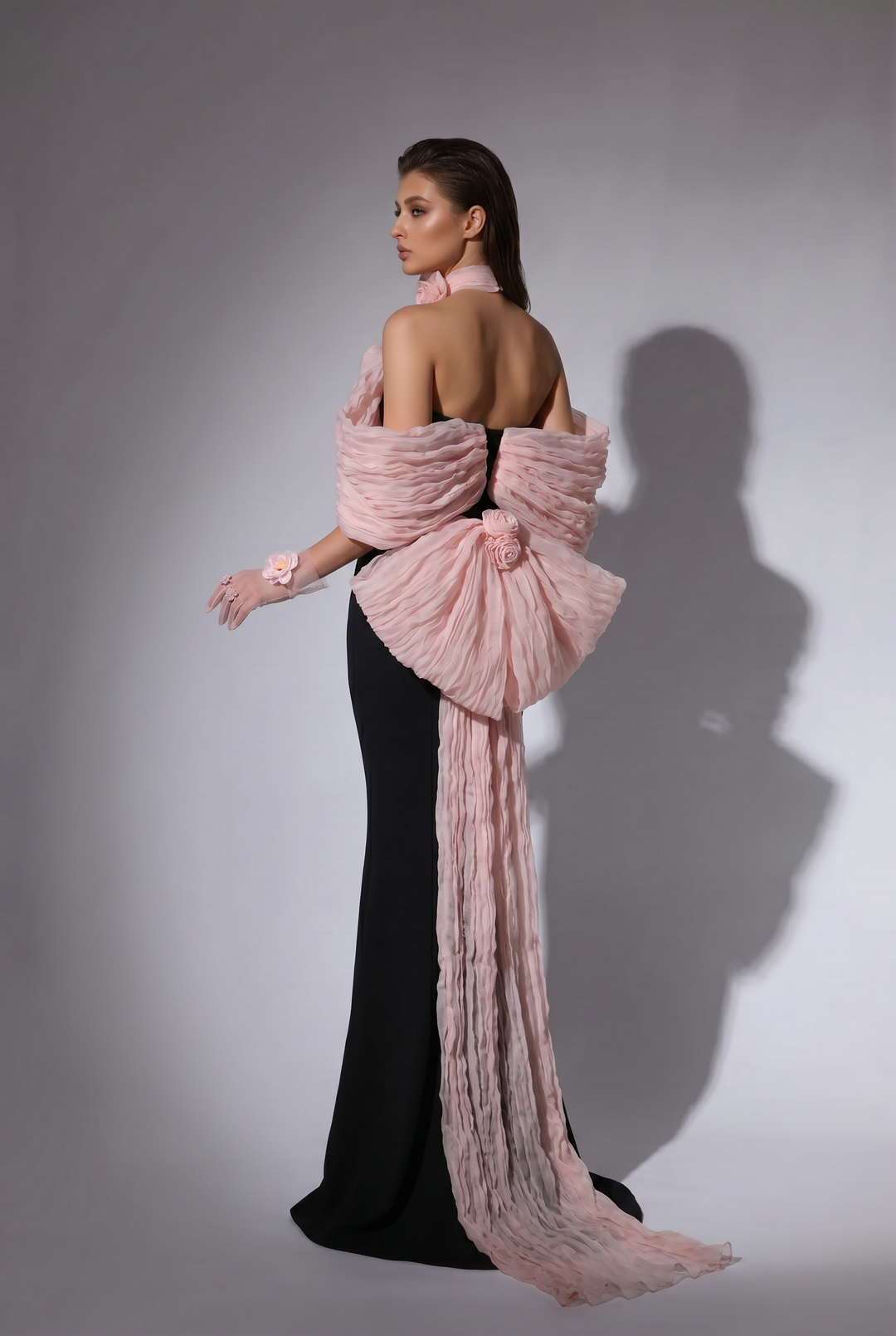 Gothic Black Mermaid Dress Evening Gown - Floral Evening Gown with Bow - Black Off the Shoulder Evening Dress Plus Size