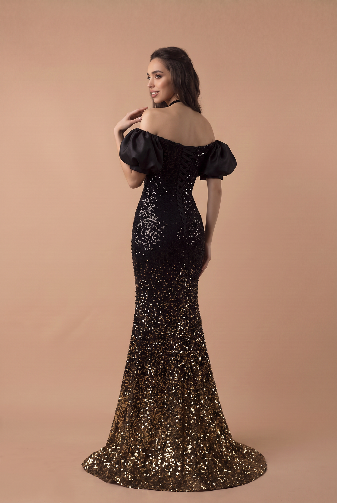 Gothic Black Pretty Sequin Dress with Corset Back - Designer Sequin Gown - Mermaid Dress Evening Gown - Sparkly Maxi Evening Gown Plus Size