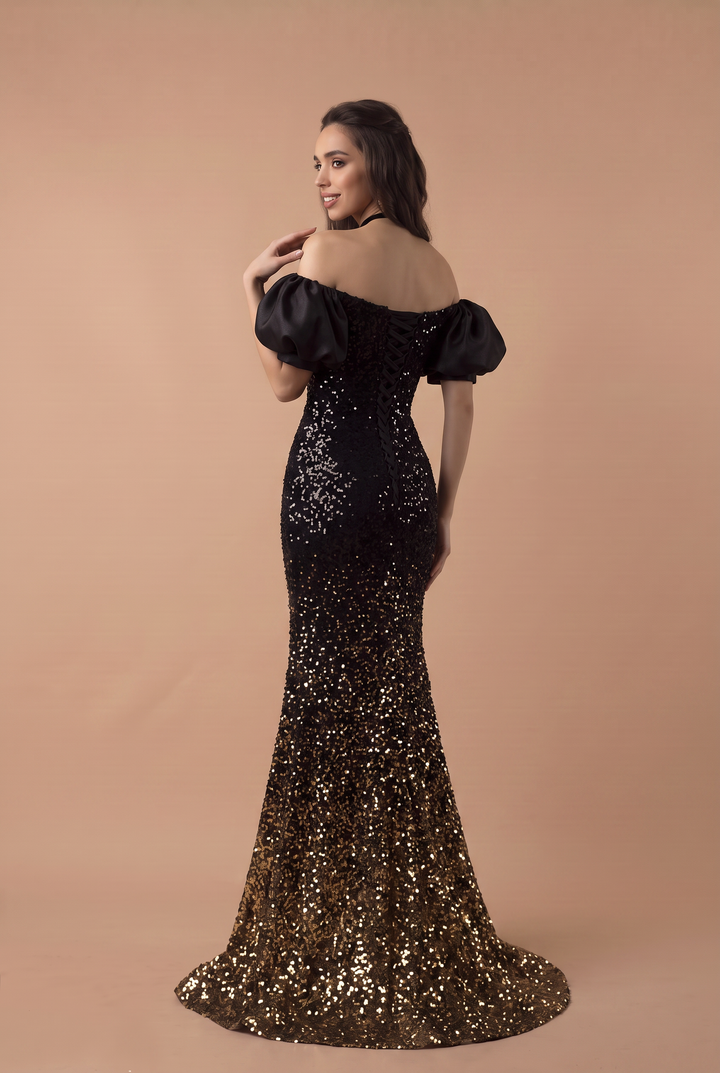 Gothic Black Pretty Sequin Dress with Corset Back - Designer Sequin Gown - Mermaid Dress Evening Gown - Sparkly Maxi Evening Gown Plus Size