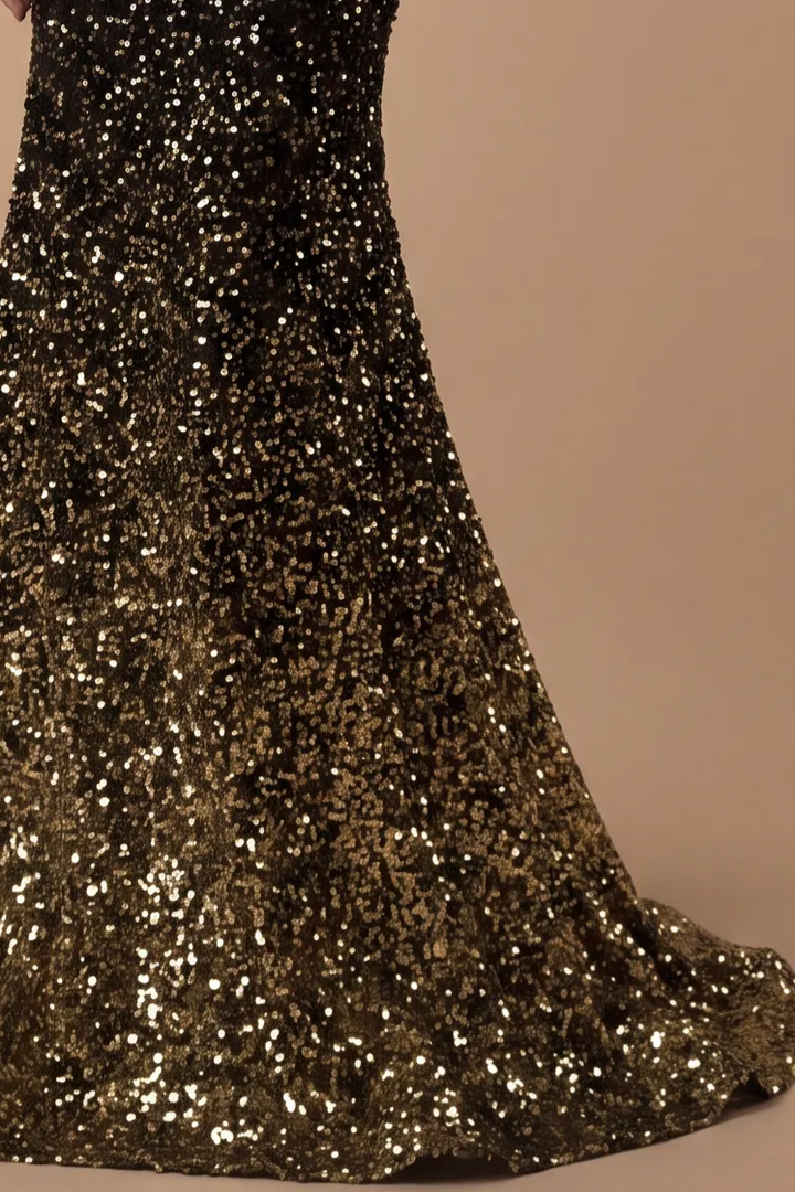Gothic Black Pretty Sequin Dress with Corset Back - Designer Sequin Gown - Mermaid Dress Evening Gown - Sparkly Maxi Evening Gown Plus Size