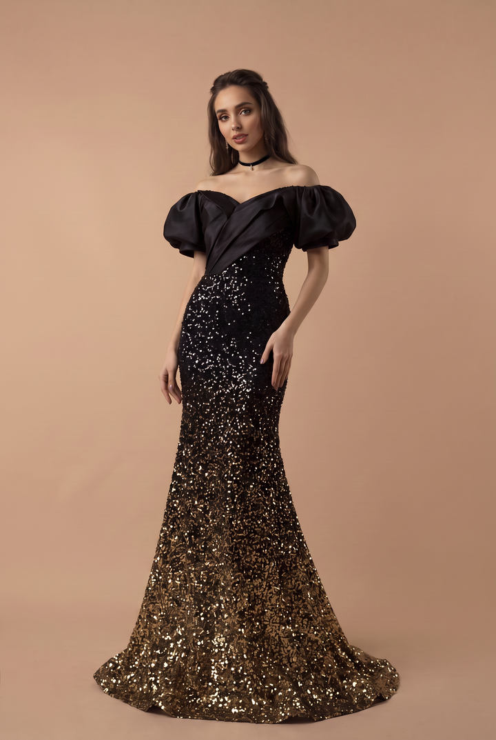 Gothic Black Pretty Sequin Dress with Corset Back - Designer Sequin Gown - Mermaid Dress Evening Gown - Sparkly Maxi Evening Gown Plus Size