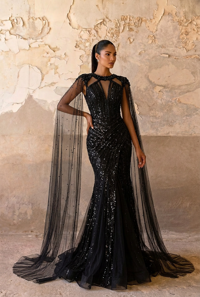 sequin black formal dress Black V-Neck Formal Dress With Elegant Beading Embellishment