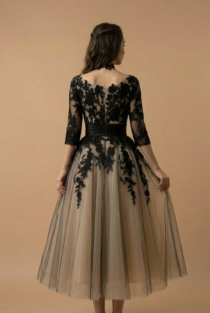 Gothic Black Short Lace Embroidered A-Line Wedding Formal Dress Plus Size