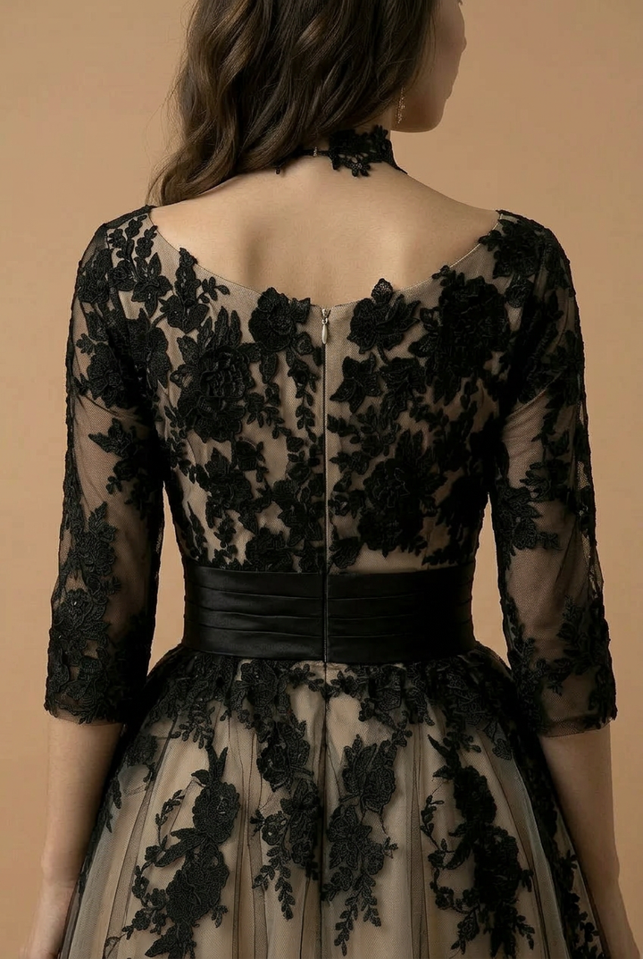 Gothic Black Short Lace Embroidered A-Line Wedding Formal Dress Plus Size