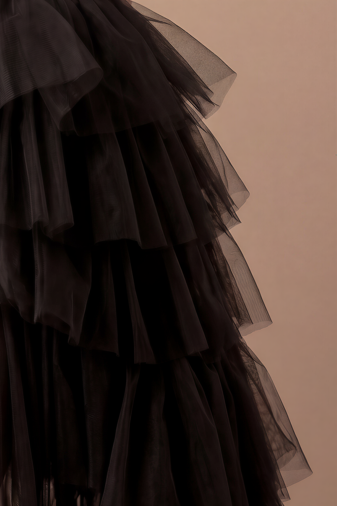 Gothic Black Strapless Evening Gown - Layered Tulle Ruffle Dress with Sweetheart neckline - Corset Tulle Dress - High-Low Dress Plus Size