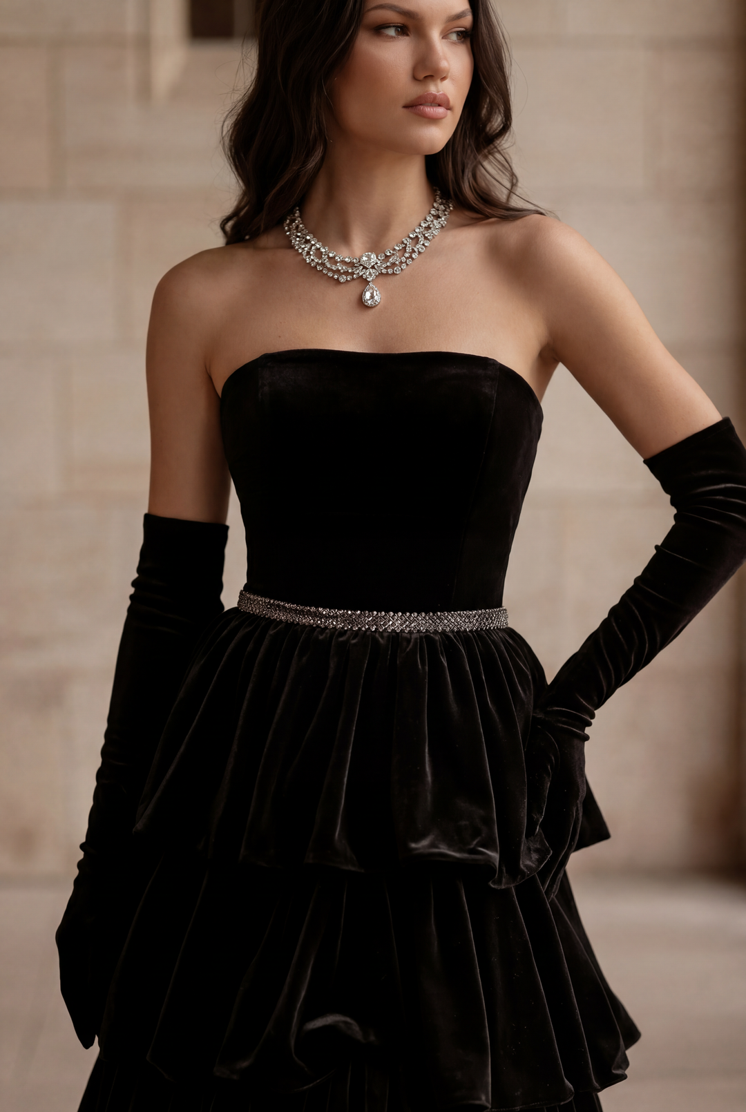 black strapless long sleeve dress Long Sleeve Strapless Draped Maxi Dress Black