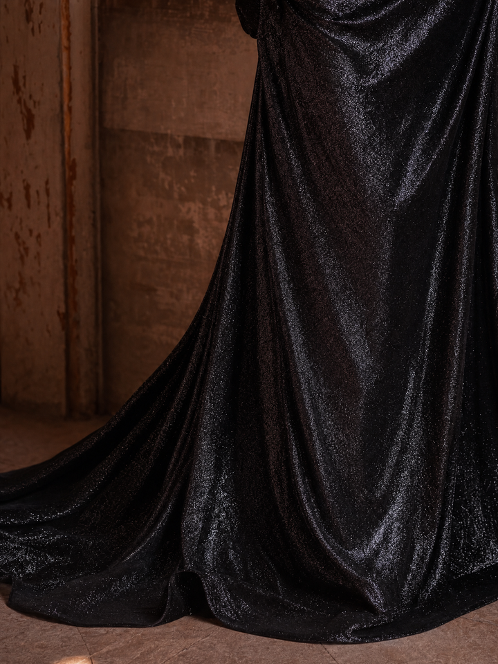 Gothic Black Wedding Dress - Corset Back Evening Gown with Metallic Accents Plus Size
