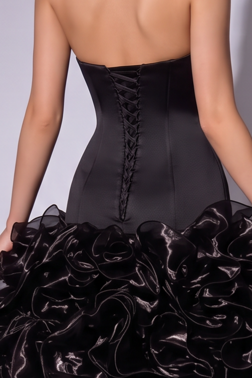 Gothic Black Wedding Dress - Ruffled Mermaid Wedding Gown with Sweetheart Neckline Plus Size