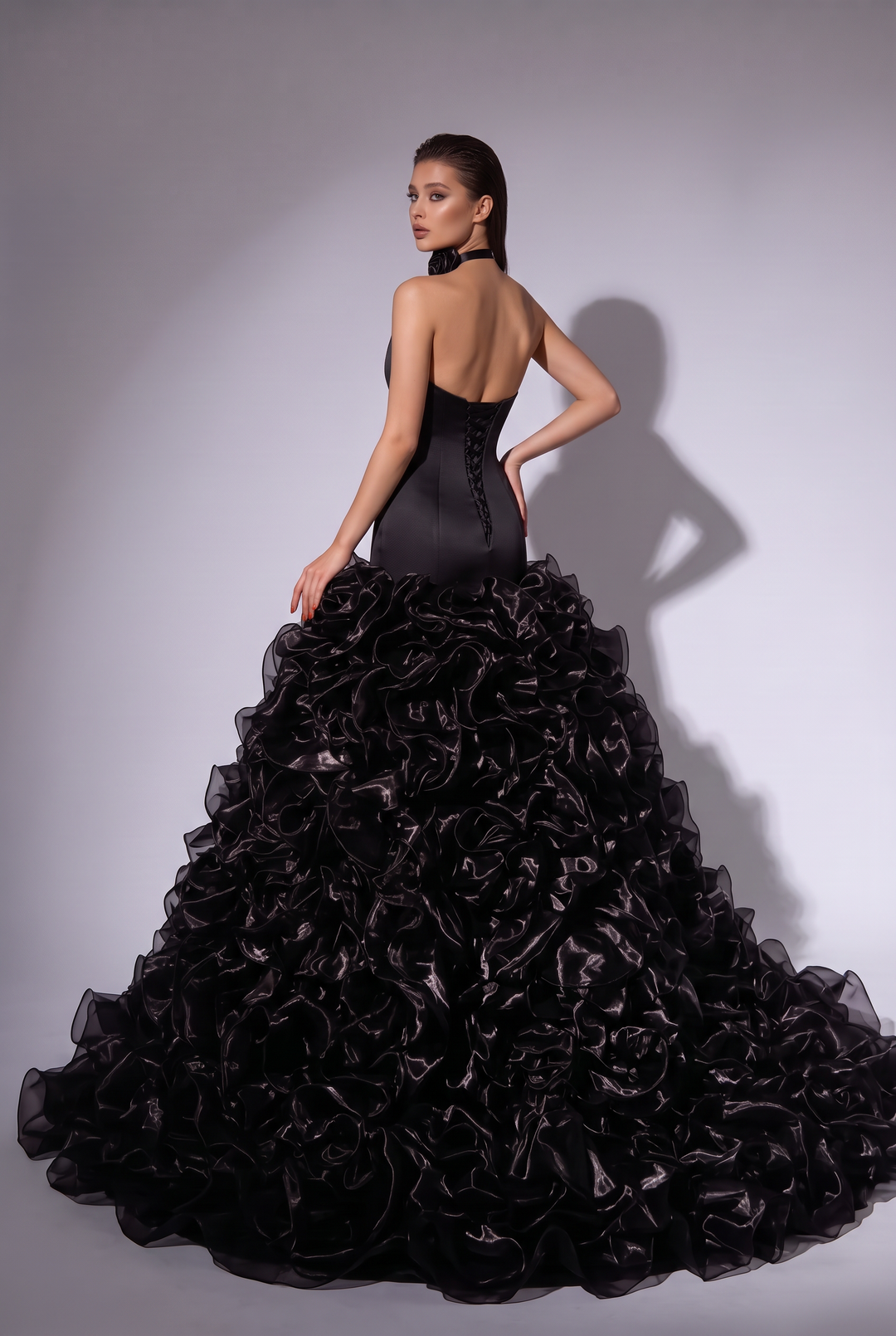 Gothic Black Wedding Dress - Ruffled Mermaid Wedding Gown with Sweetheart Neckline Plus Size