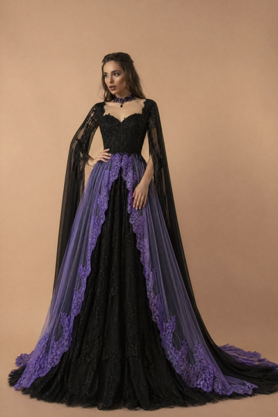 Order Black and Purple Gothic Wedding Dress
