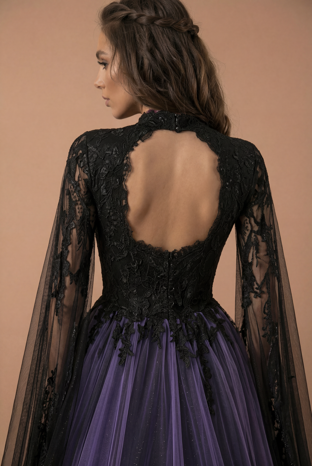 Gothic Black and Purple Lace Ball Gown Wedding Dress with Keyhole Back Plus Size Gothic Black and Purple Lace Ball Gown Wedding Dress with Keyhole Back Plus Size