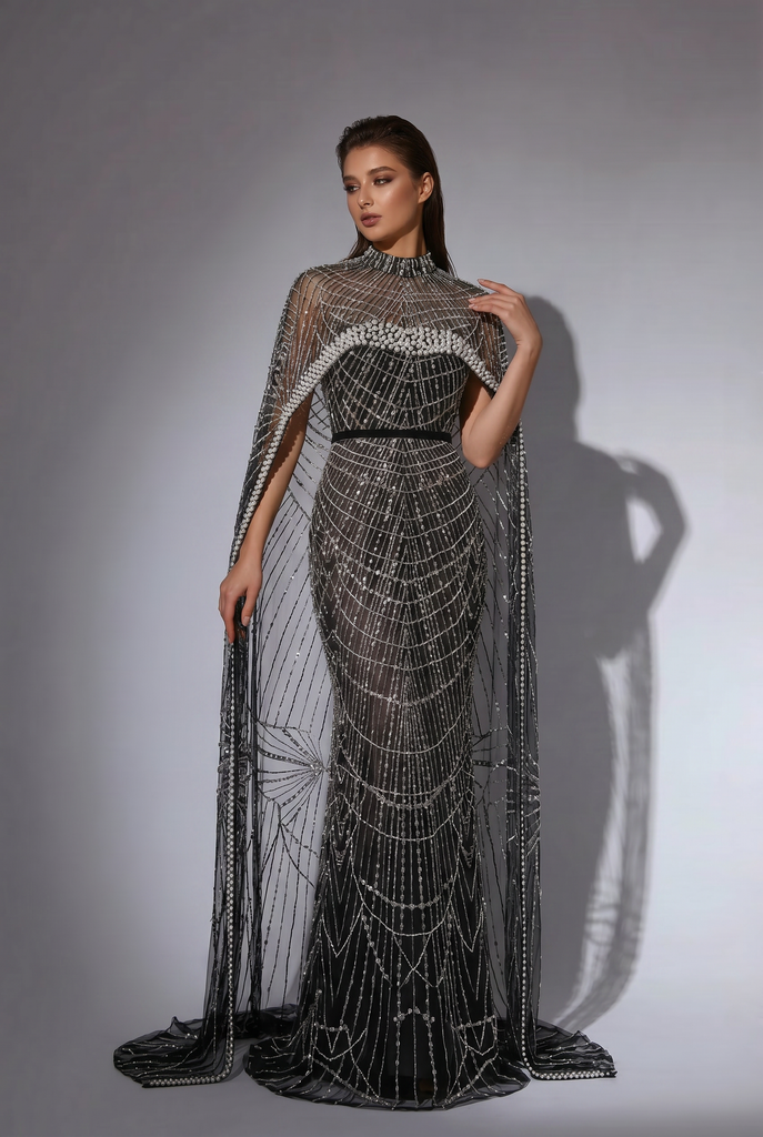 Gothic Black and Silver Sequin Gown