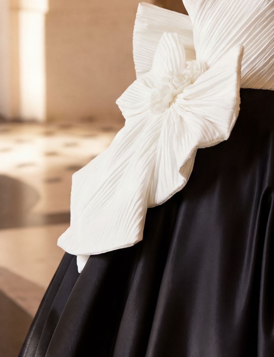 Gothic Black and White Ball Gown with Oversized Bow - Strapless Ball Gown - Elegant Formal Evening Dress Plus Size