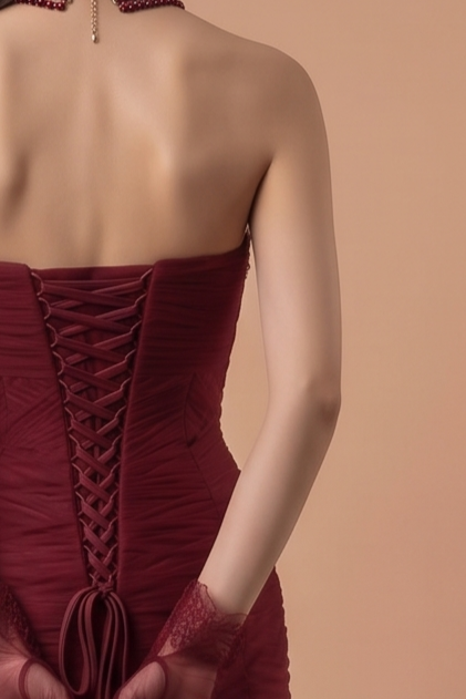 Gothic Burgundy Mermaid Wedding Dress with Ruffled Tulle - Elegant Bridal Gown Plus Size