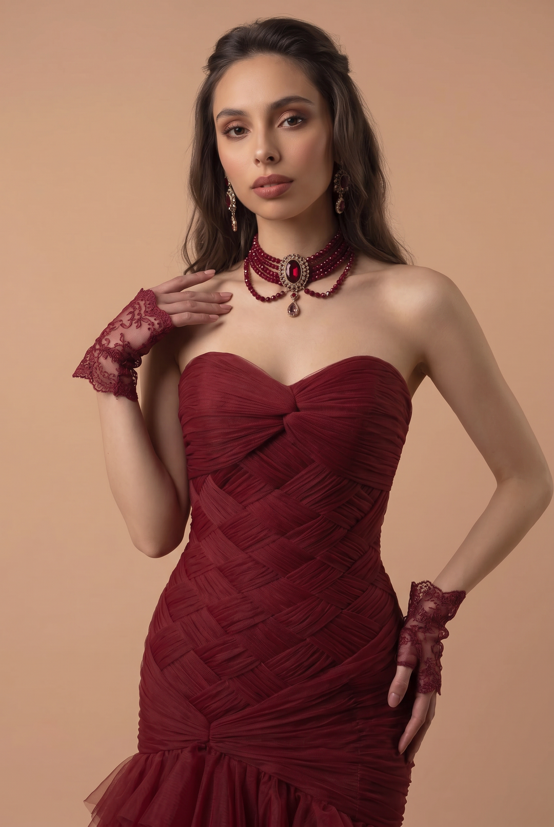 Gothic Burgundy Mermaid Wedding Dress with Ruffled Tulle - Elegant Bridal Gown Plus Size
