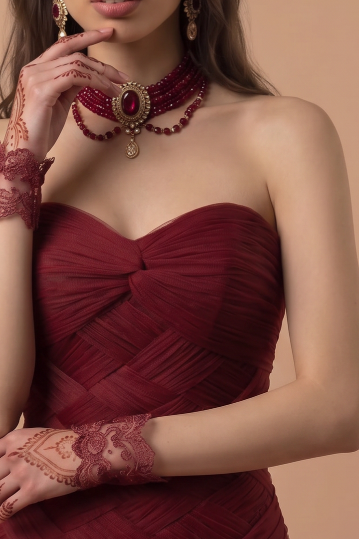 Gothic Burgundy Mermaid Wedding Dress with Ruffled Tulle - Elegant Bridal Gown Plus Size