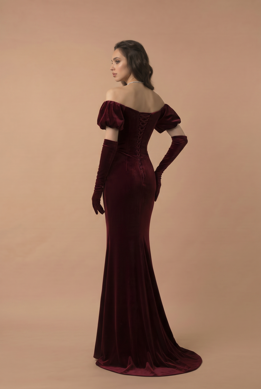 Gothic Burgundy Red Off-Shoulder Velvet Evening Gown