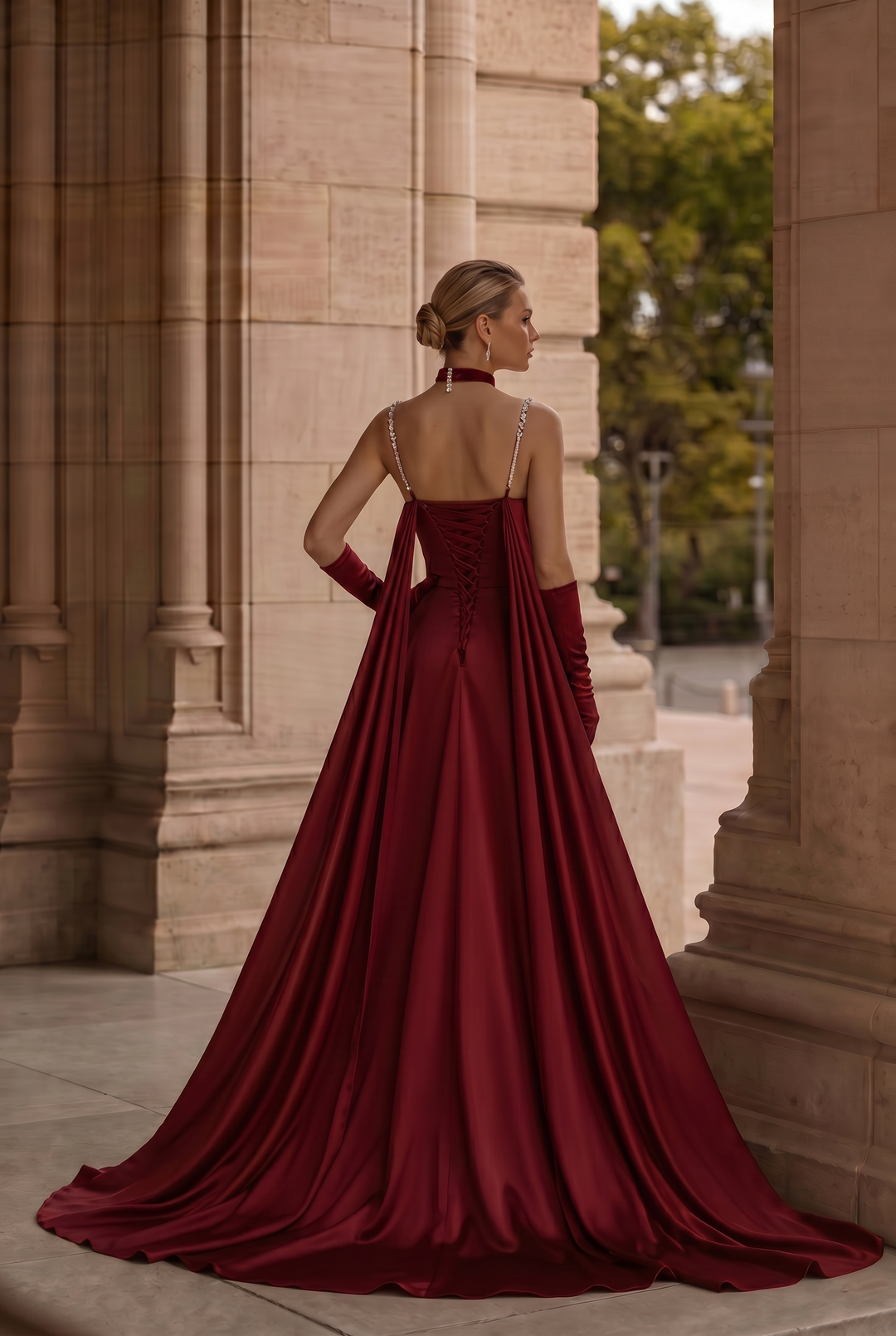 Gothic Burgundy Slip Formal Dress With Corset Plus Size Size 14 / Red / With Choker +Gloves