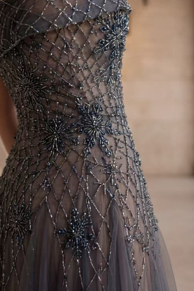 charcoal grey sequin dress Dark Grey Sequin Long Sleeves High Neck Mermaid Sparkly Formal Dresses, CP0022 US12 / As Pic