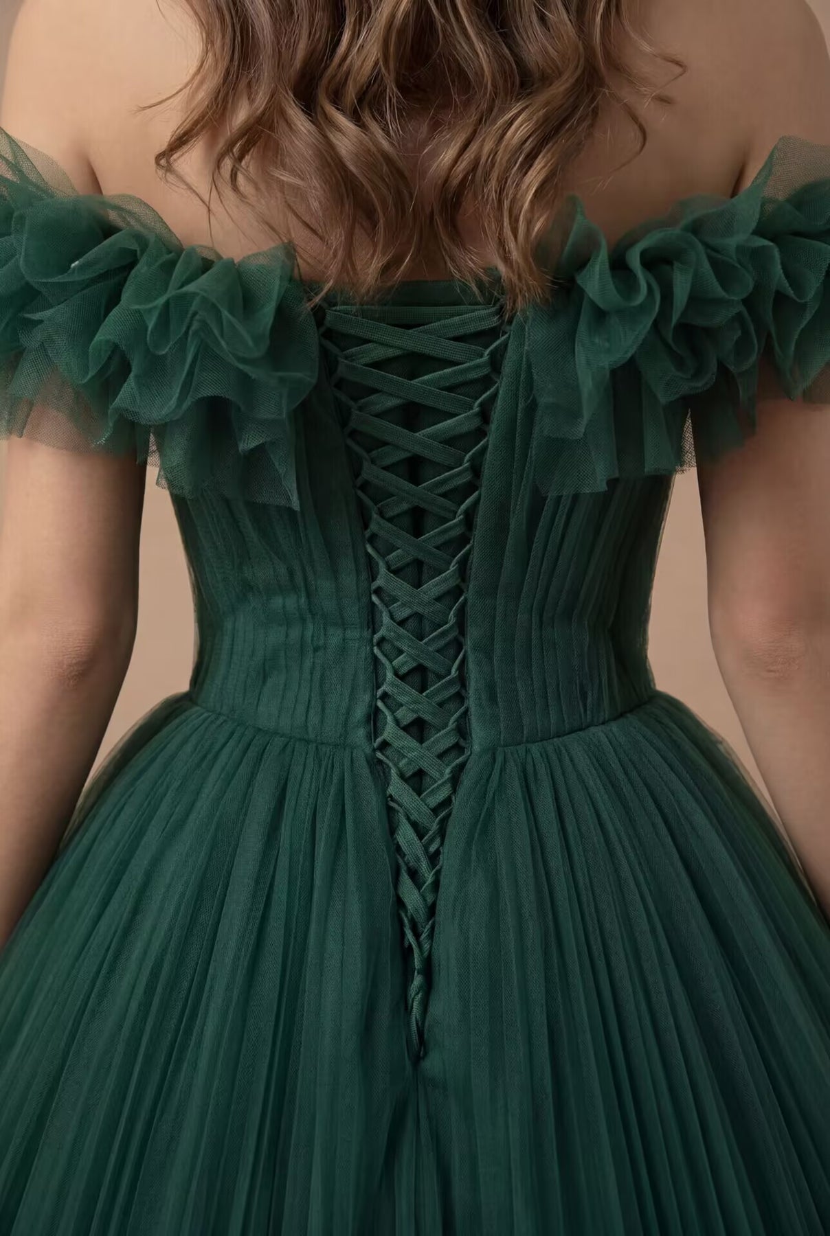 emerald green wedding dress plus size Gothic Emerald Green Tulle Wedding Dress with Layered Ruffle Neckline