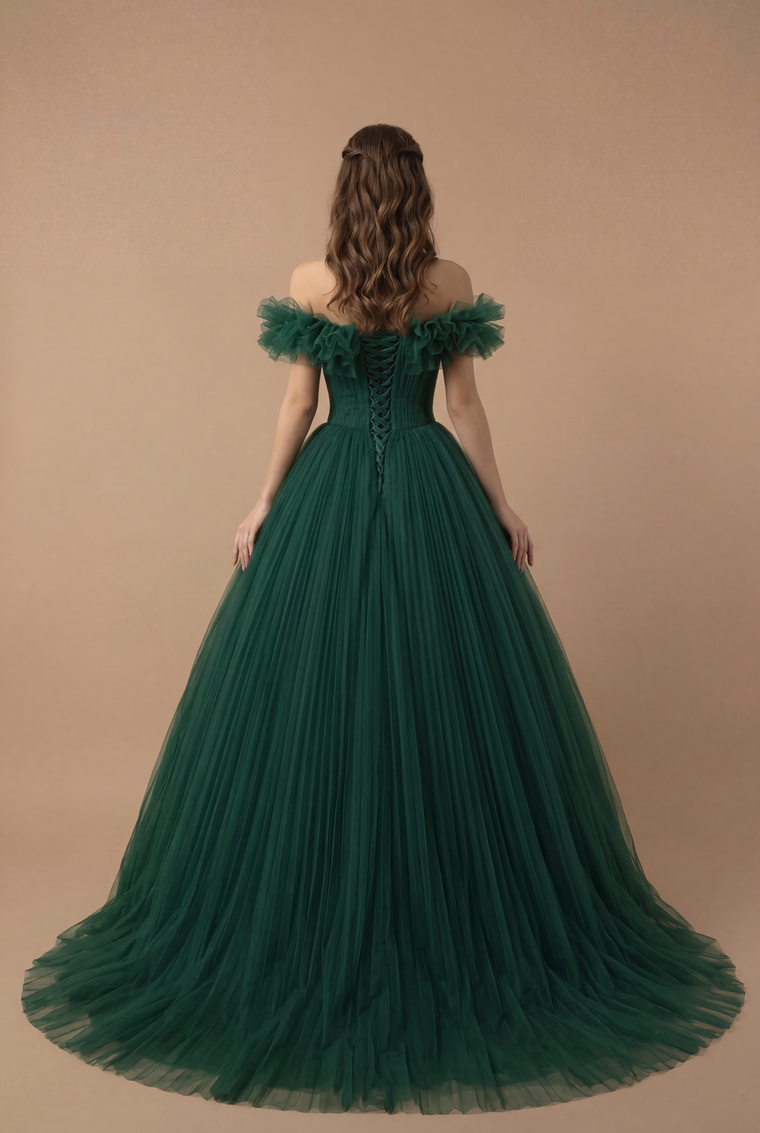 Gothic Emerald Green Tulle Wedding Dress with Layered Ruffle Neckline WonderlandByLilian Gothic Emerald Green Tulle Wedding Dress with Layered Ruffle Neckline WonderlandByLilian