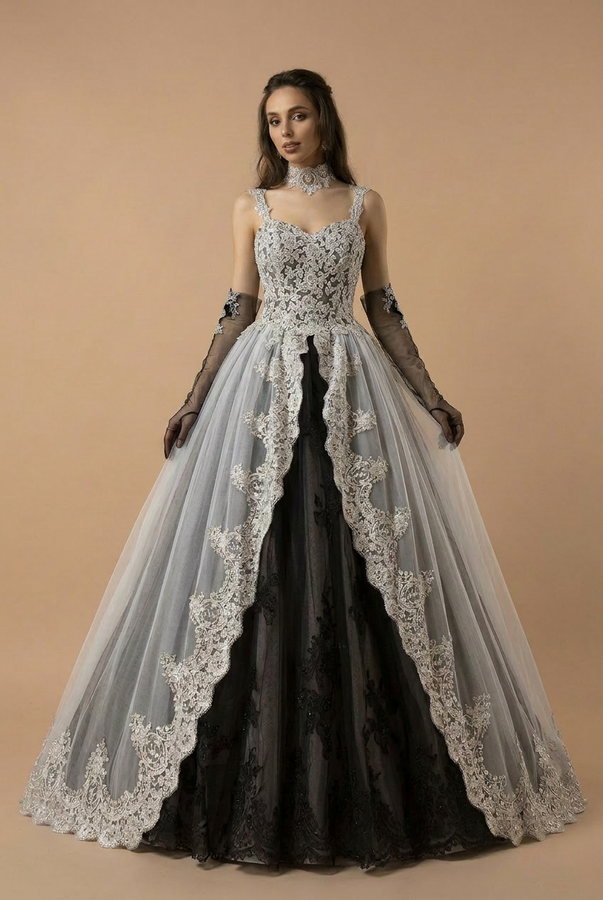 Gothic Black Ball Gown Wedding Dress by WonderlandByLilian Size 8 / Black / Dress