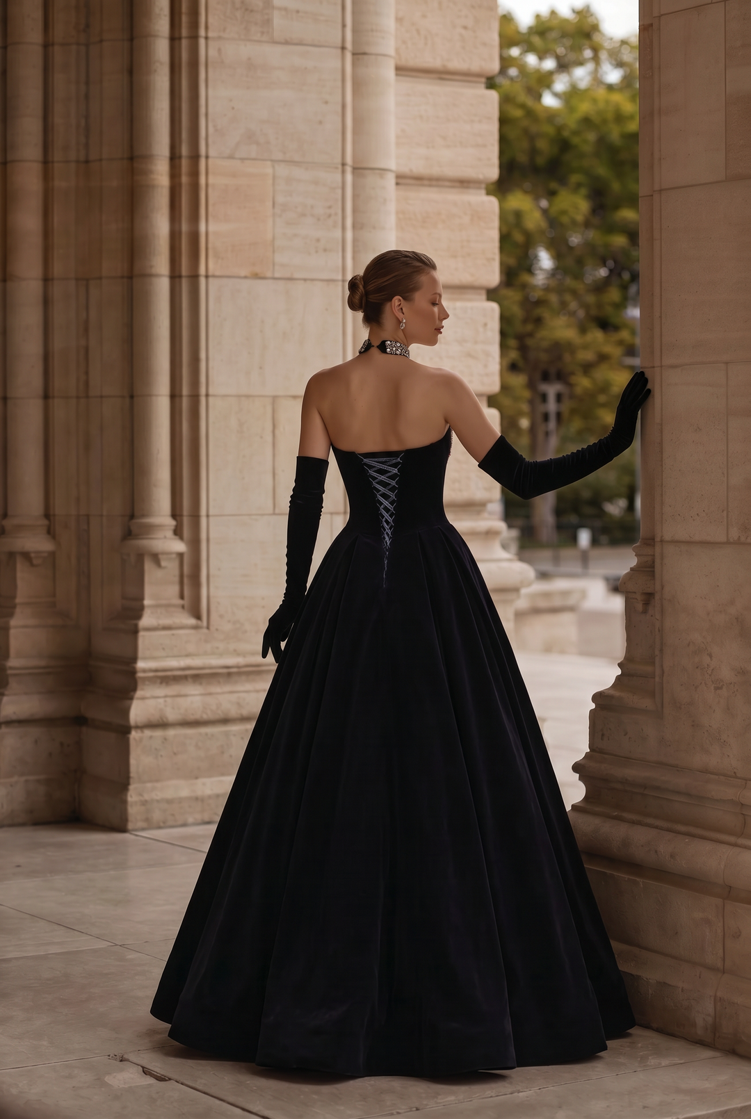 Gothic Navy Blue Evening Dress with Corset Back - Embellished Gown and Elegant A-Line Evening Gown Plus Size