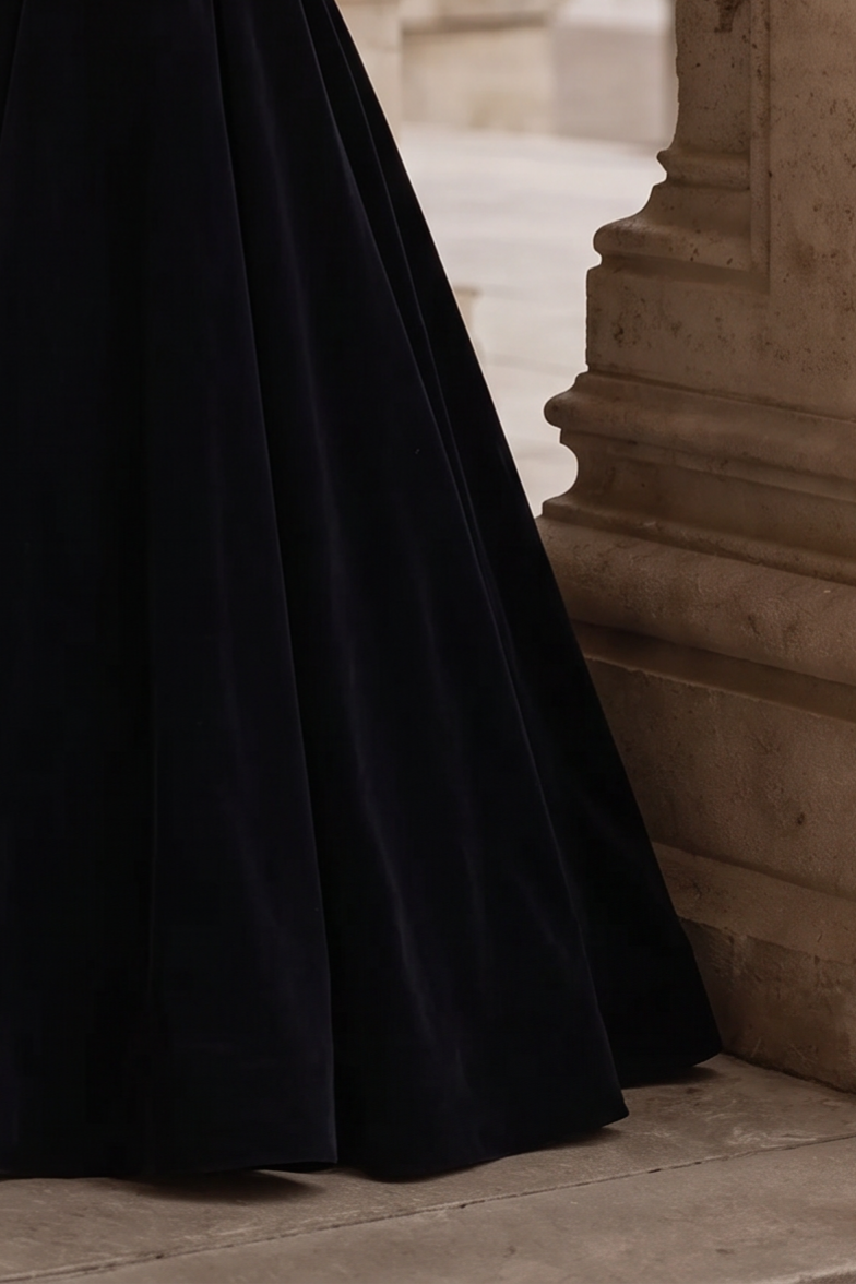 Gothic Navy Blue Evening Dress with Corset Back - Embellished Gown and Elegant A-Line Evening Gown Plus Size