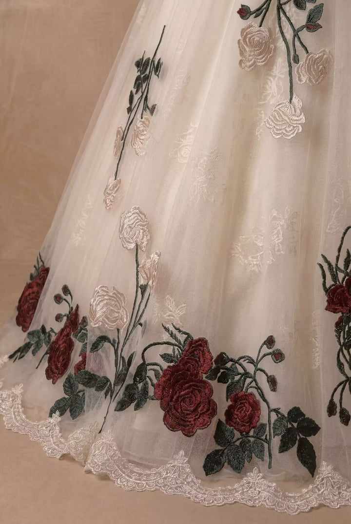 Gothic Off-Shoulder Floral Corset Wedding Dress - Gothic Prom Dress - Plus Size