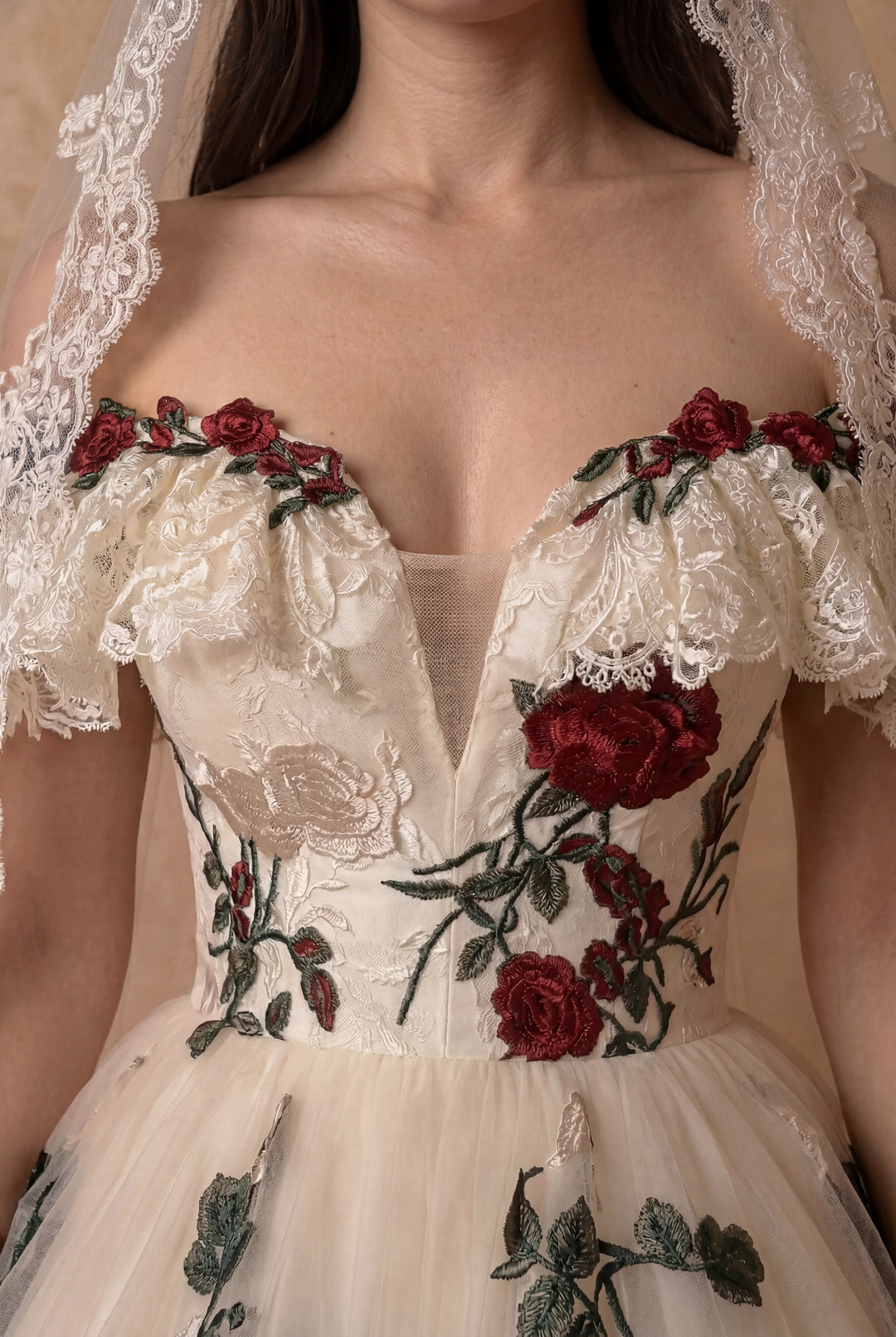 Gothic Off-Shoulder Floral Corset Wedding Dress - Gothic Prom Dress - Plus Size