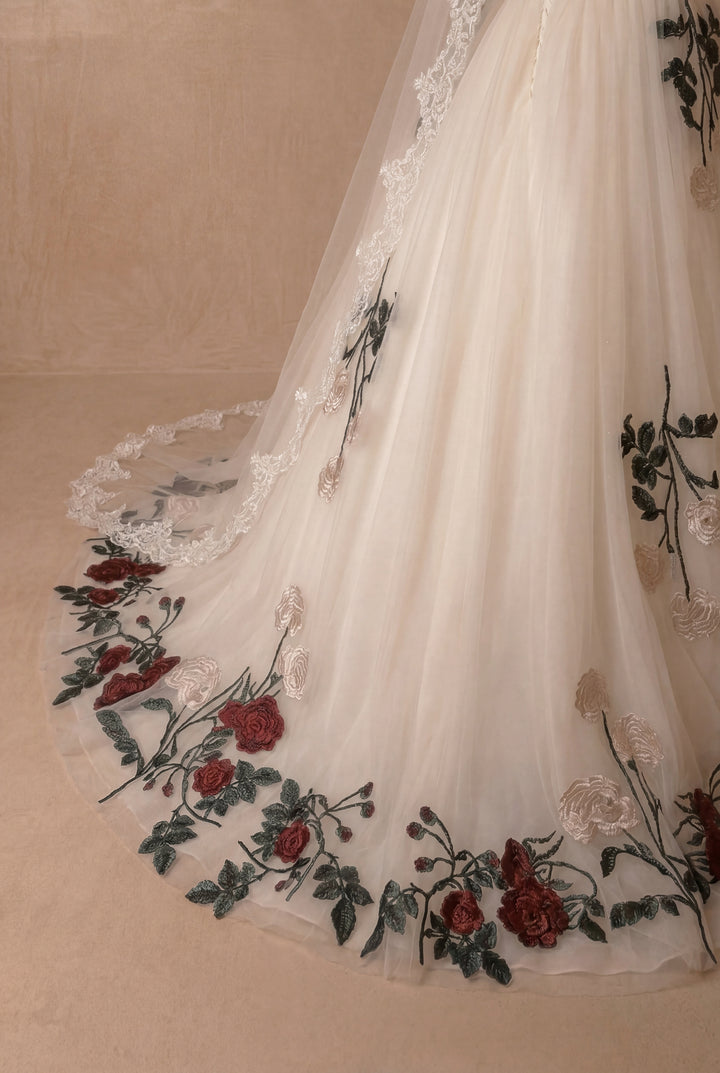 Gothic Off-Shoulder Floral Corset Wedding Dress - Gothic Prom Dress - Plus Size