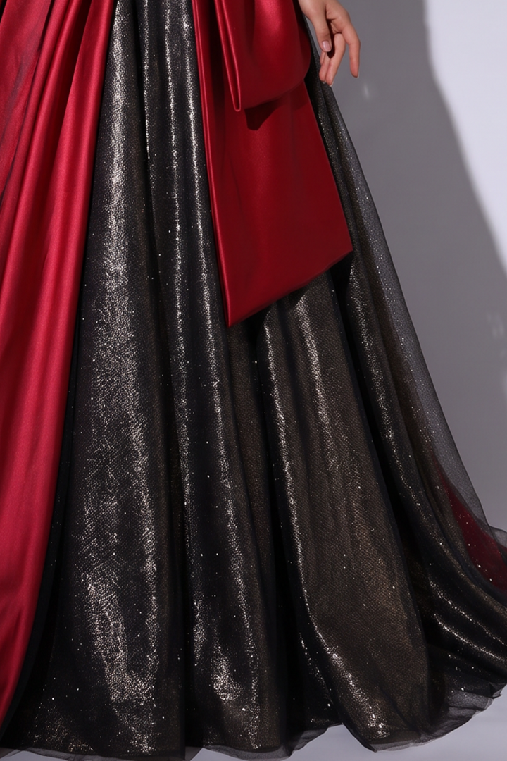 Gothic Off Shoulder Black and Red Wedding Dress With Tulle Plus Size