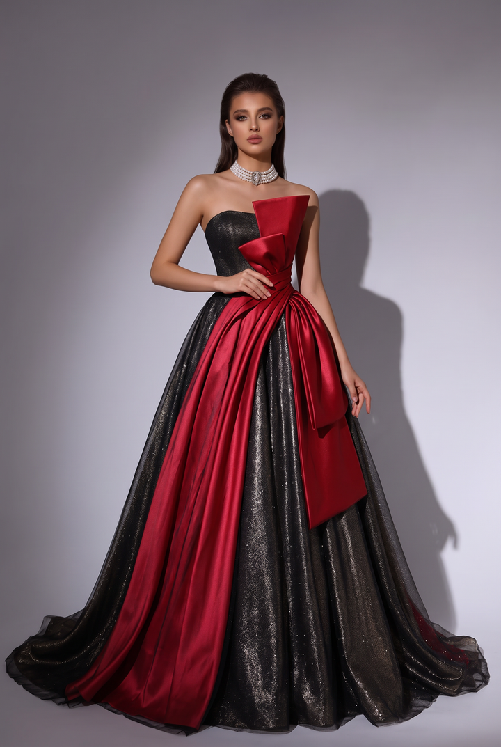 Gothic Off Shoulder Black and Red Wedding Dress With Tulle Plus Size