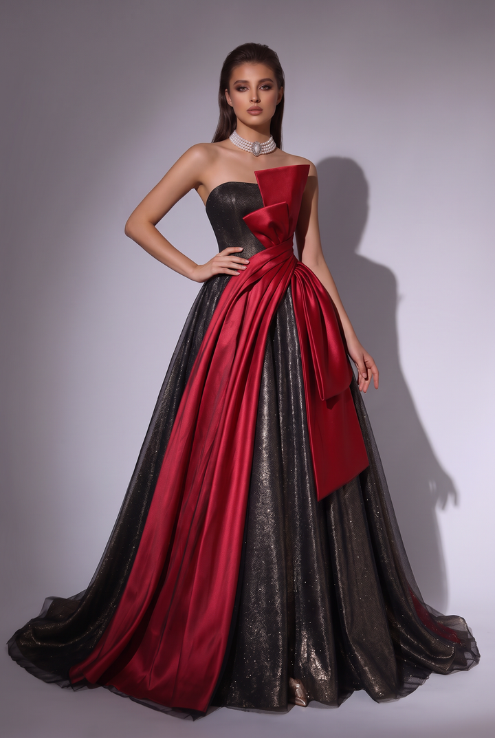 Gothic Off Shoulder Black and Red Wedding Dress With Tulle Plus Size