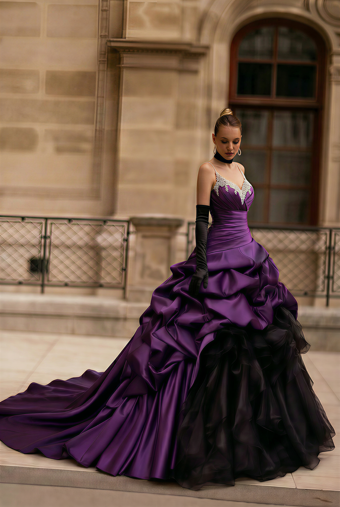 open lace back dress Lilac Black Tulle A-line Sweetheart Prom Dresses MP730