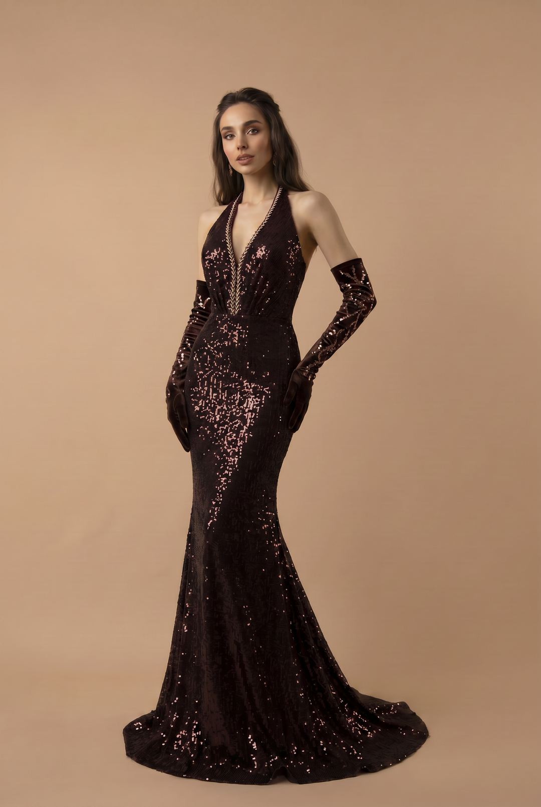 Gothic Red Evening Dress with Embellished Halter Neck