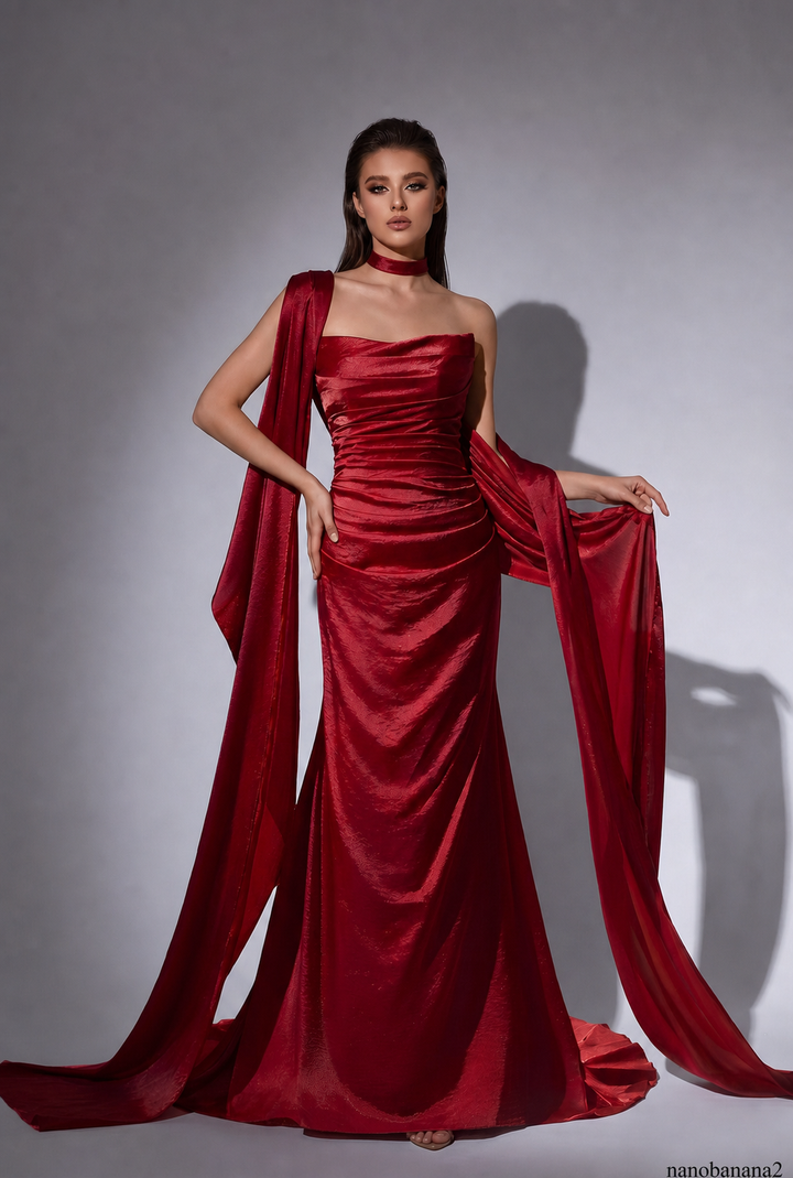 Gothic Red Mermaid Evening Dress with Shawl – Mermaid Dress Evening Gown – Red Evening Gown Plus Size